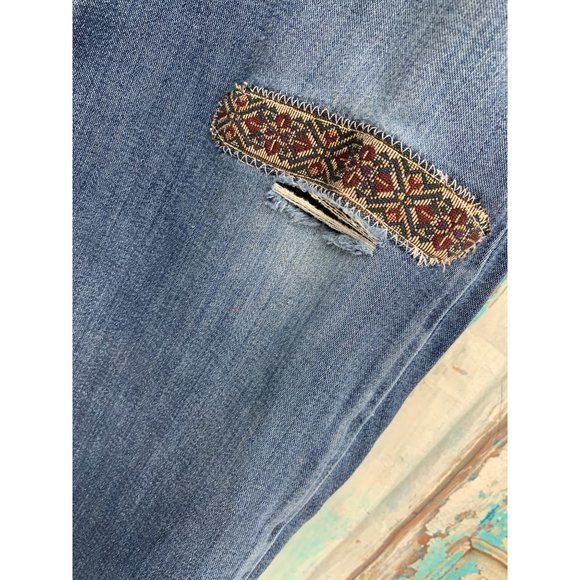 Lucky Brand Womans 12/31 The Sweet Jean Boot Ankle Patched Distressed Blue Cotto - Picture 4 of 12